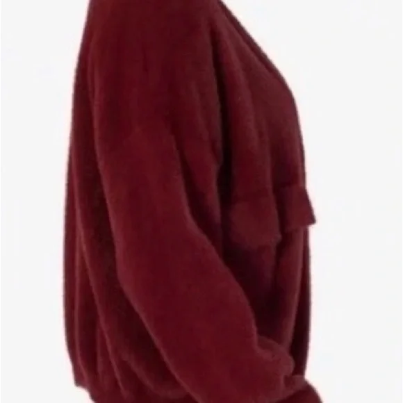 KUT from the Kloth Women Faux Fur Jana Cardigan NWT Bordeaux Large - Picture 5 of 11
